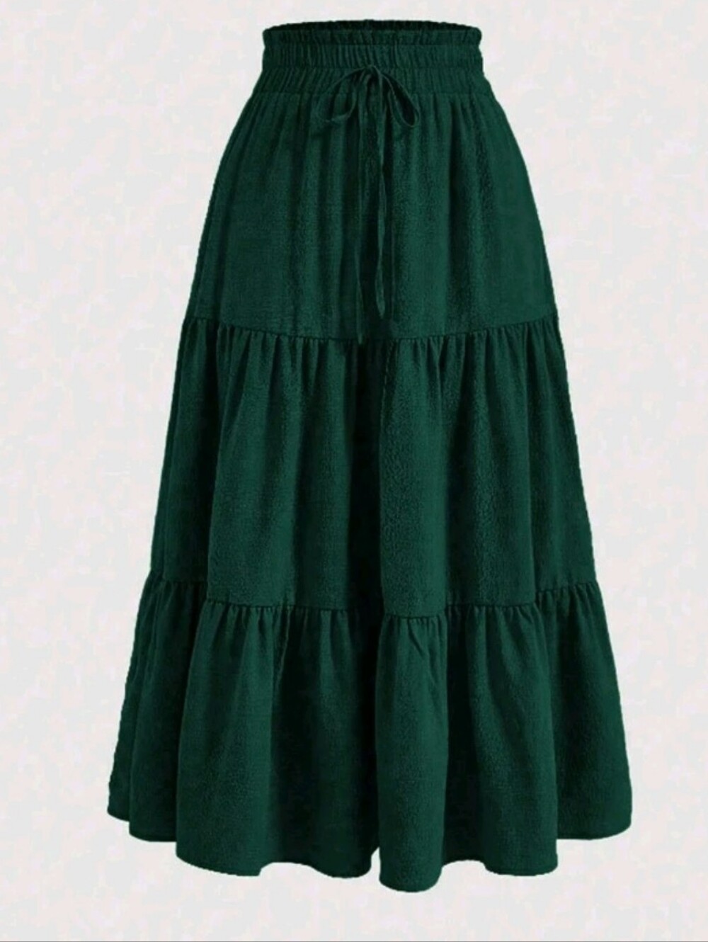 SHEIN Dark Green Tiered Maxi Skirt with Drawstring